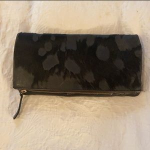 Clare V calf hair black fold over clutch